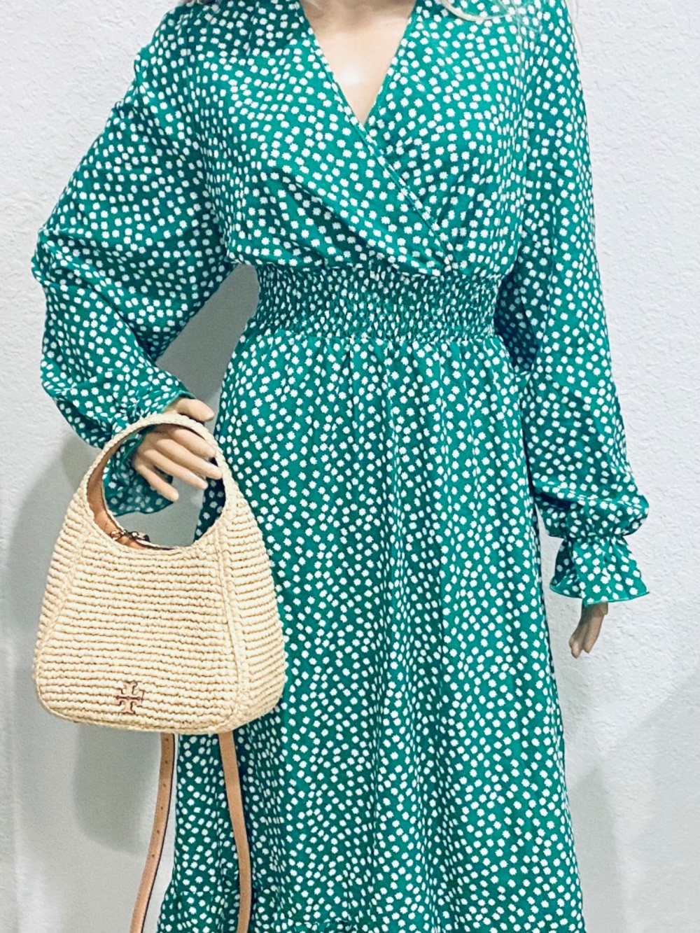 New! Green polka dot long sleeve dress XL- XXL